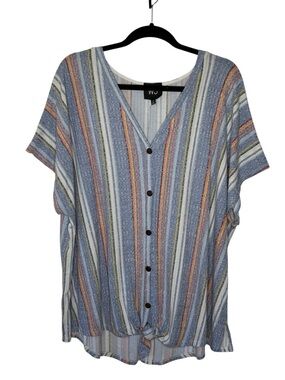 W5 By Anthropologie Blouse Size 3X Multicolor Stripes Short Sleeve Button Up